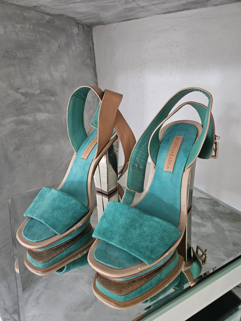 BCBG Teal Suede Platform Slingback Sandals